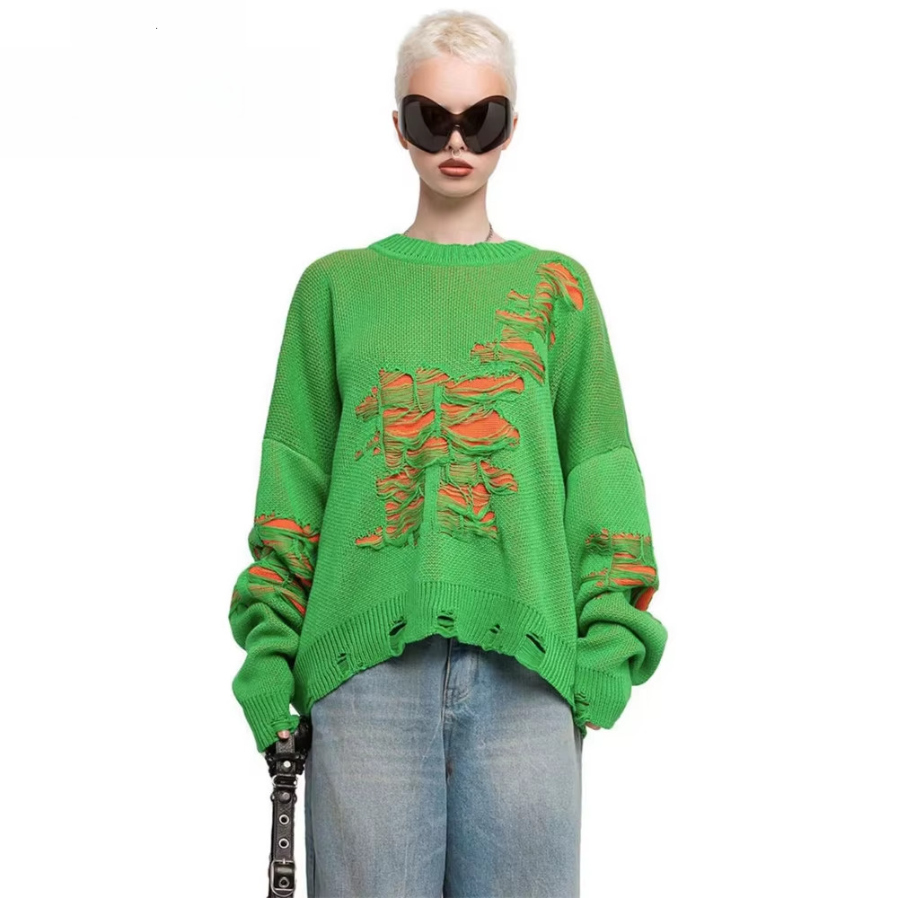 Yaminiya Autumn Sweater Tattered Women Clothing O-Neck Long Sleeve Top Y2k Sweate Women's Jumper Fashion 2025 New