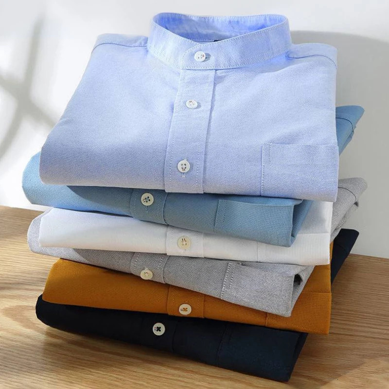 Spring and Autumn Pure Cotton Stand Collar Oxford Spun Long Sleeve Shirt Japanese Casual No-Iron Fashion Mens Clothing 250211