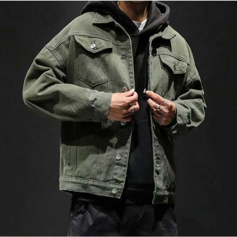 Mens cargo jeans jacket autumn denim jacket mens black mens winter 2024 fashion cheap fabric style low X250213