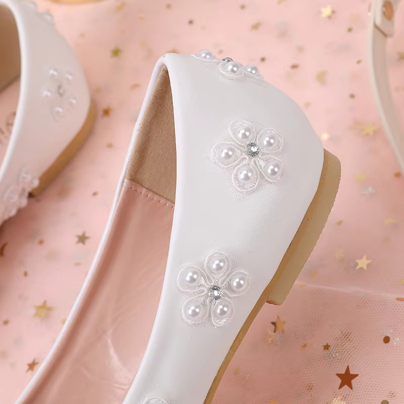 Pearl/Rhie Crystal Wer Flat Sole Single Shoe 2024 New Women's Temperament Wedding Bride Bridesmaid Shoes Size 43