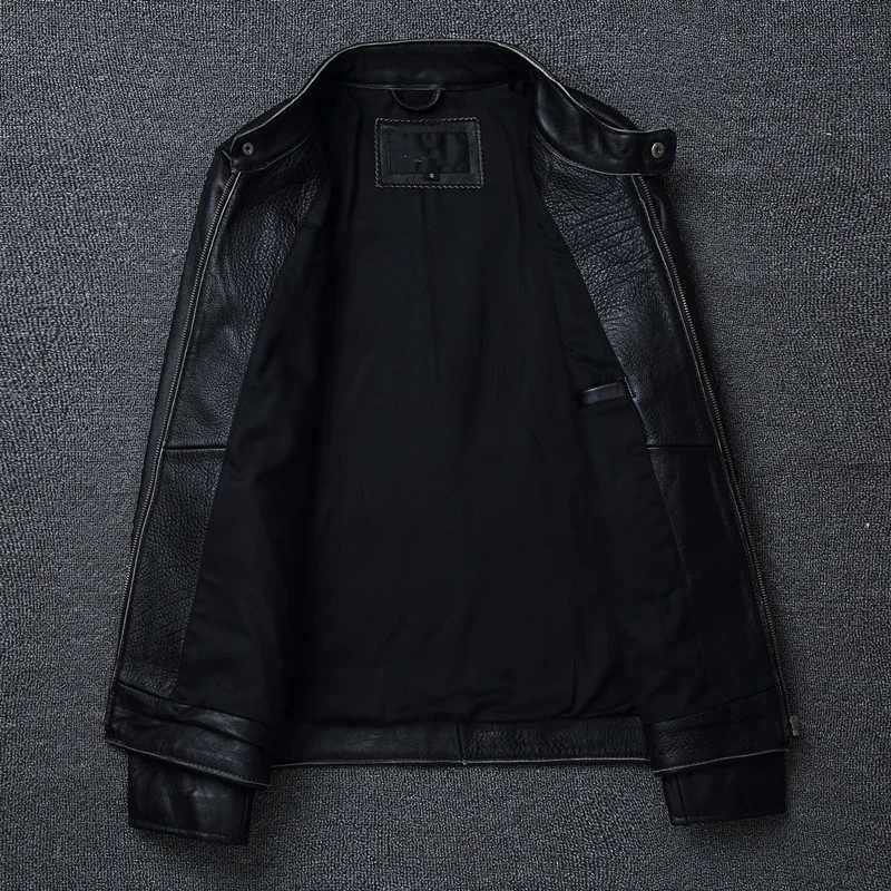 Top Layer Cowhide Slim Fit Stand Collar Motorcycle Suit Mens Leather Jacket Soft Cowhide Large Size Jacket Fashion X250213