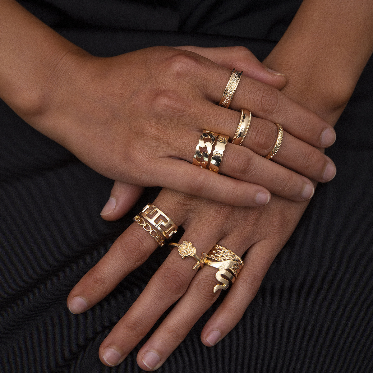 Woman fashion Jewelry geometric dia multiple handmade female punk snake rose hollow out set ring