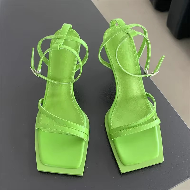 Design Hollow Out Ankle Buckle Strap Women Sandals Sexy Square Toe Summer Party High Heels Ladies Shoes Atos De Mujer