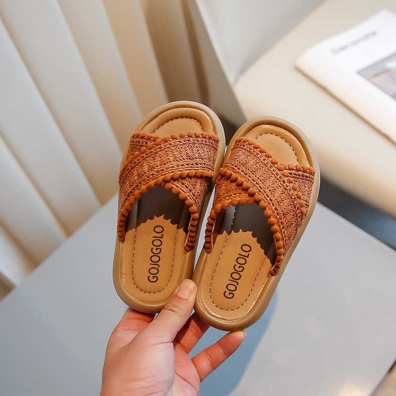 Sandals Girls sandals 2024 summer casual princess shoes woven with Velcro girls open toe beach shoes H250212