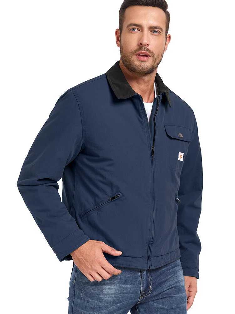 Mens winter cotton jacket warm bedding lining cargo work jacket casual lapel truck jacket X250213