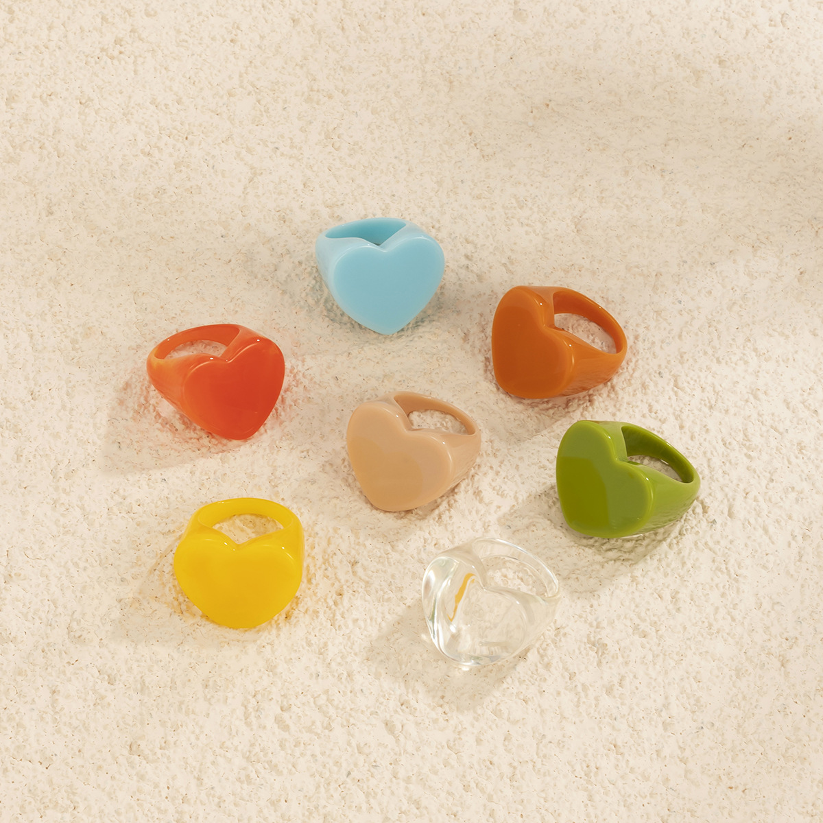fashion Jewelry Heart shaped Candy Color Wide Edge Simple designer Plain Colorful Love Ring