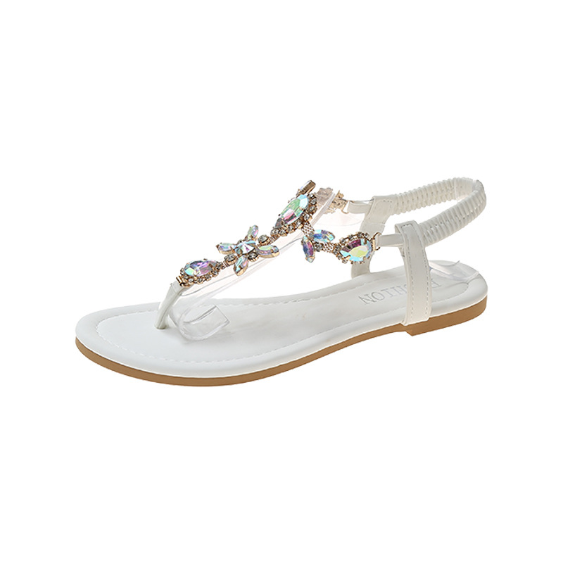 2025 new hot free shipping designer for womens flat sandals white green beige New beach shoes with trendy rhinestones