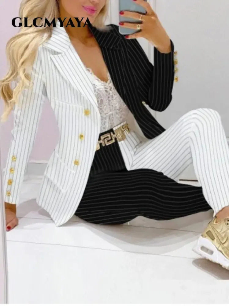 CM.YAYA Elegant Paisley Butterfly Plaid Womens Set Blazer Pants Suit Office Lady Fashion Two 2 Piece Set Fitness Outfits 250206
