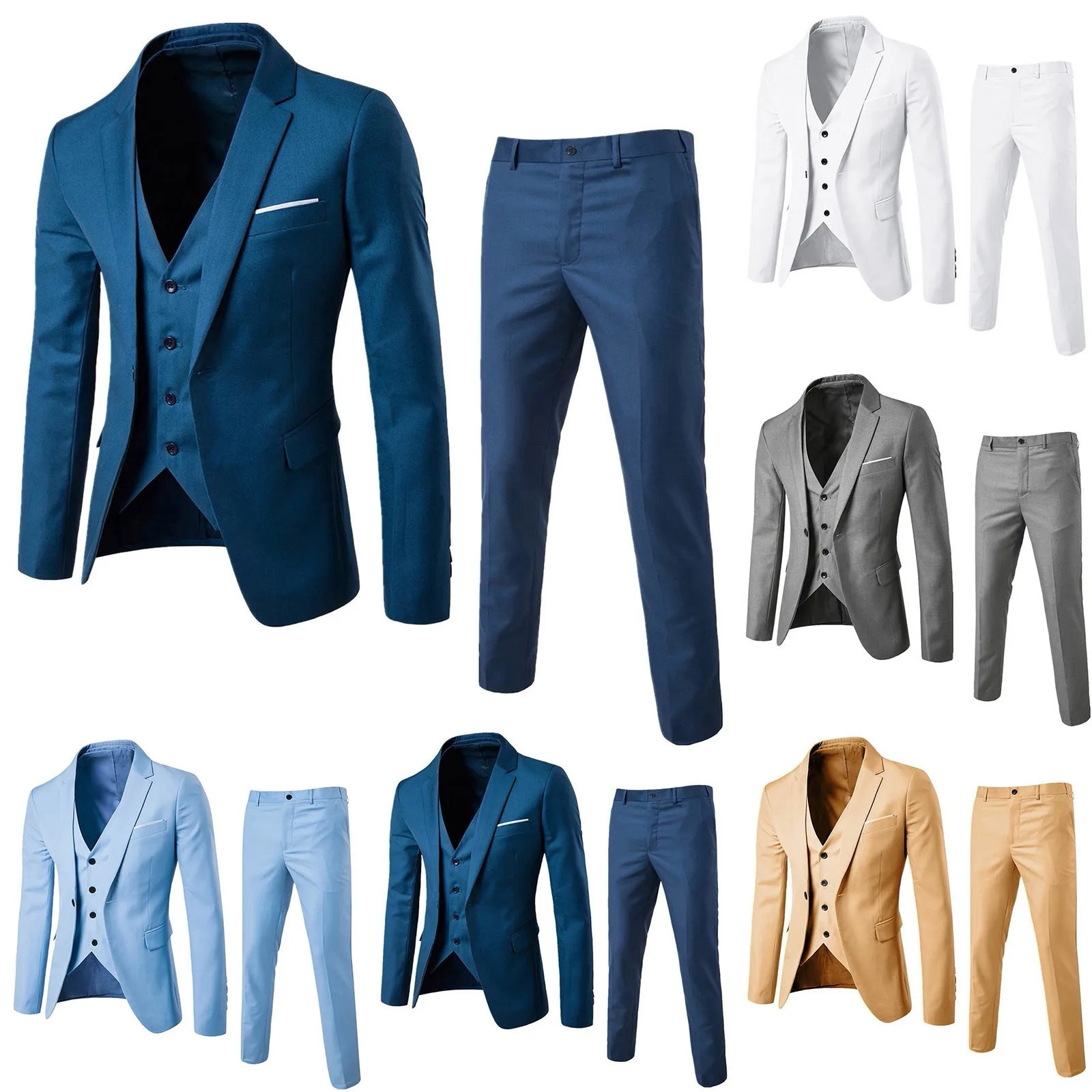 Mens ultra-thin 3-piece business suit wedding party vest and pants jacket casual solid jacket 250210