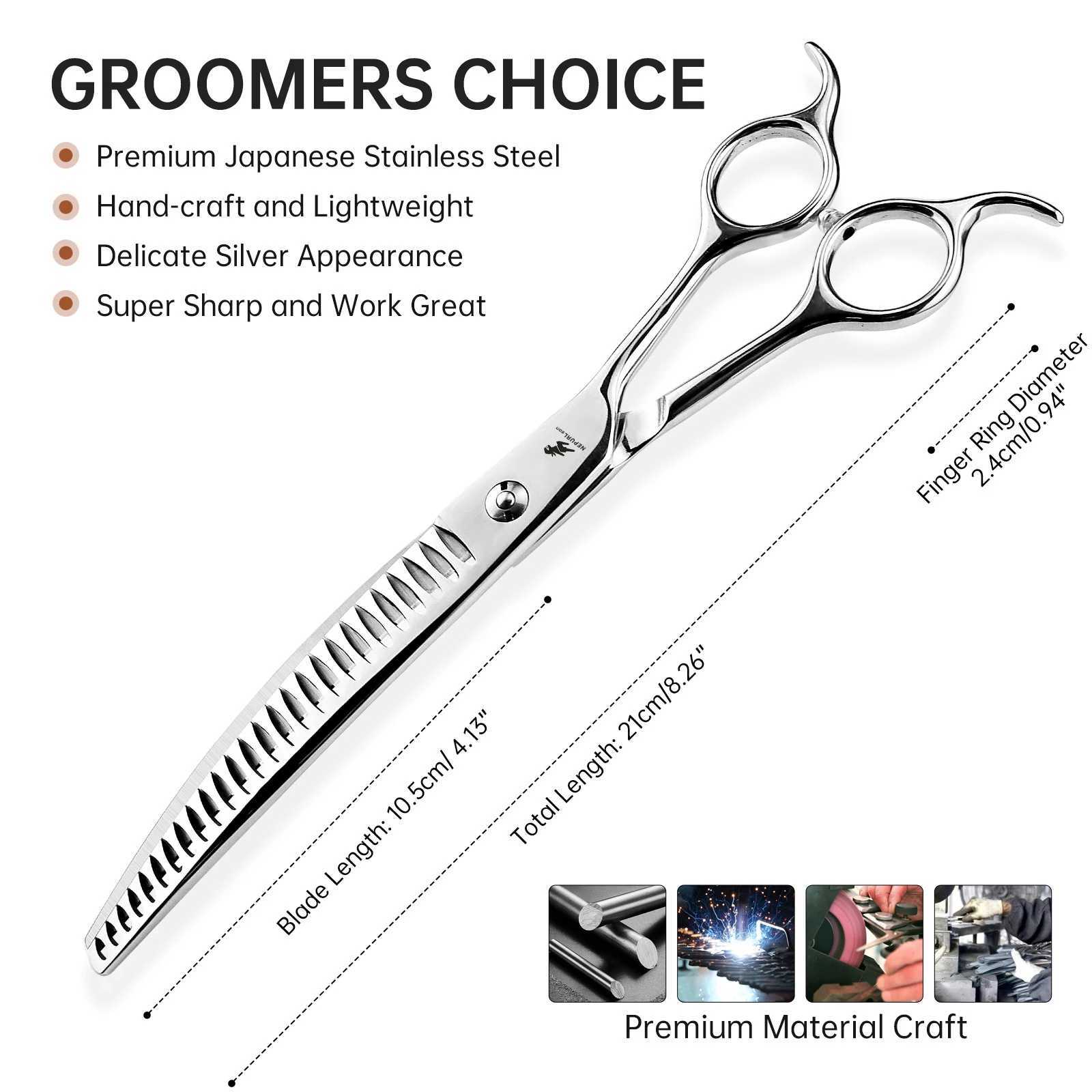 Others Dog Grooming Dog Grooming Scissors Japan Stainless 8 Professional Pet Scissors Curved Chunker Scissors for Groomer Bend Down Thinning Shears H2