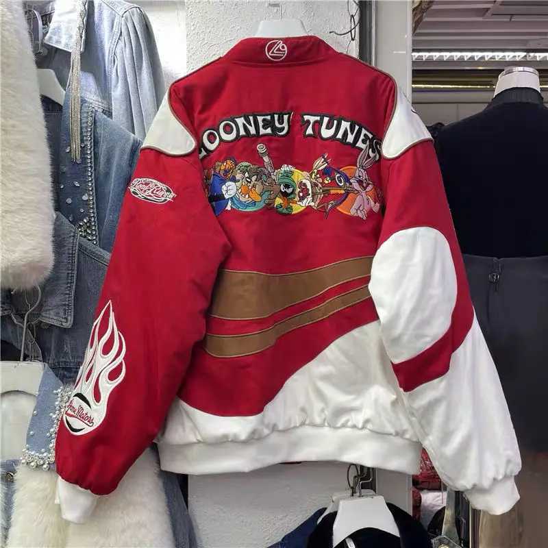 Cartoon Embroidery Bomber Jacket Harajuku Hip Hop Tide Baseball Uniform Autumn Winter Coat Warmth Mens Womens Motorcycle Suit X250213