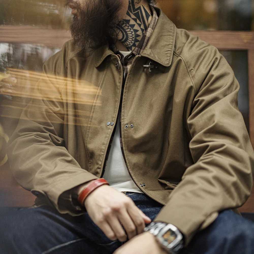 Maden Vintage Firefighter Buckle Heavyweight Jacket Loose Lapel Cotton Canvas Workwear Coat Mens Coffee Outerwear for Autumn X250213