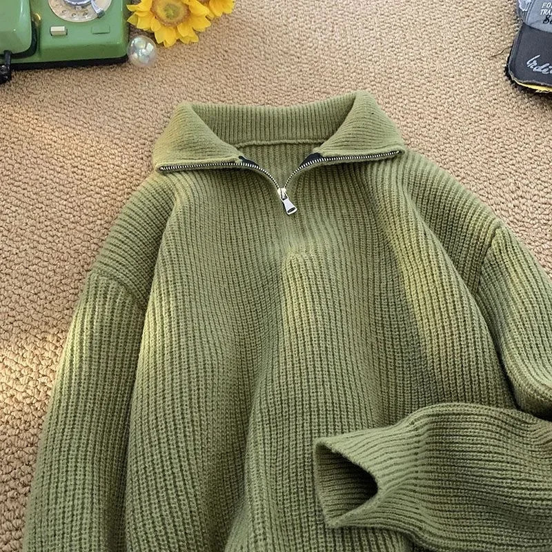 Autumn Winter Half Zipper Sweater for Men Knitted Thickened Vintage Solid Color Comfortable Fashion Men Clothing Pullover 250208