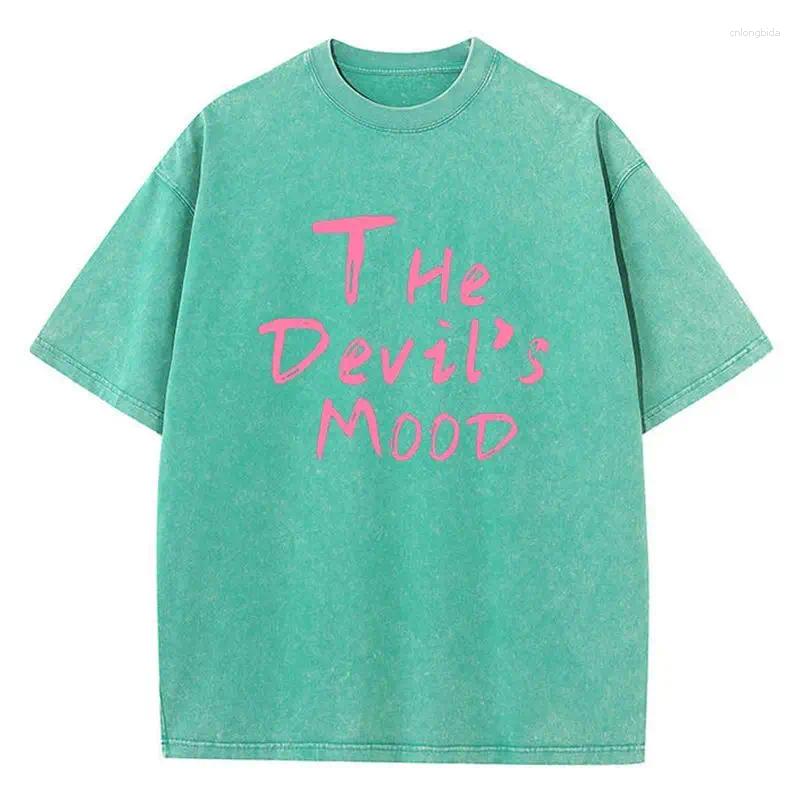 Women's T Shirts Fashion Womans Cotton Washed T-shirts The Devil's Moon Letter Prints Tops Casual O-Neck Oversize Tees Street Female Clothes