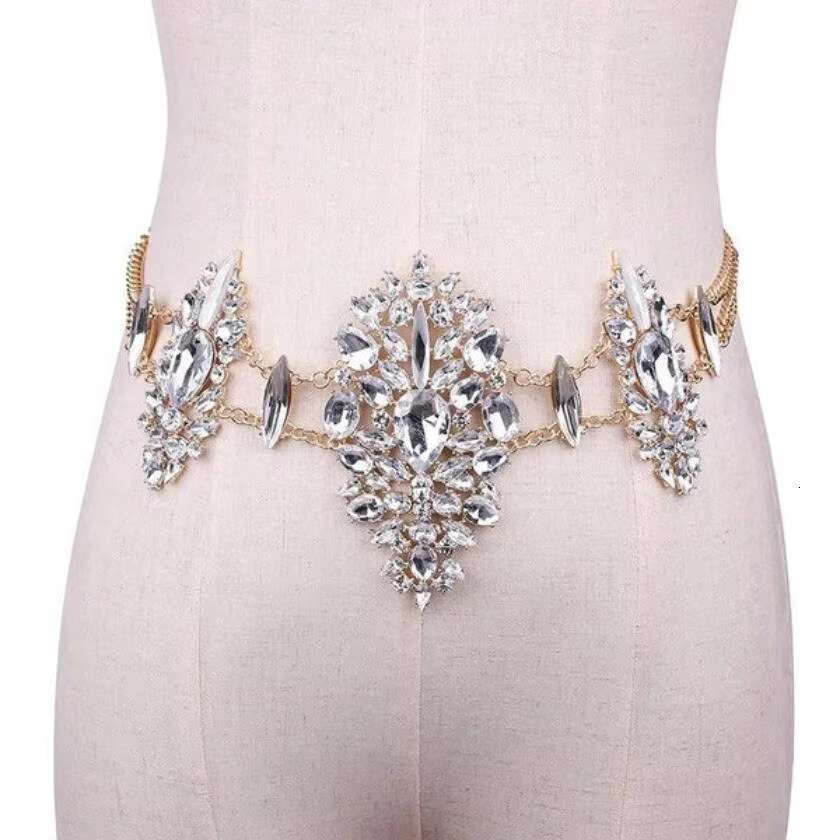 Exaggerated Rhie Geometric Chain Summer Beach Sexy Bikini Crystal Waist Accessories Body Jewelry For Women Wholesale