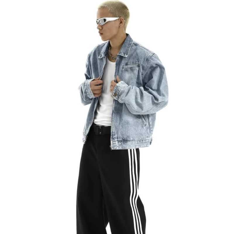 Retro Denim Jacket Mens American Vintage Washed Short Zipper Cowboy Coats Women Autumn Spring Hip Hop Street Bomber Outwear X250213