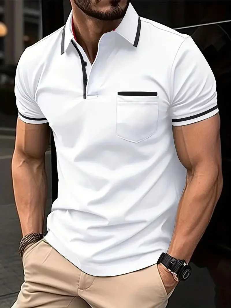 Mens Solid Color Casual POLO Shirt Chest Pocket Stitching Design Comfortable Daily Simple Fashion High-Quality Pullover X250213