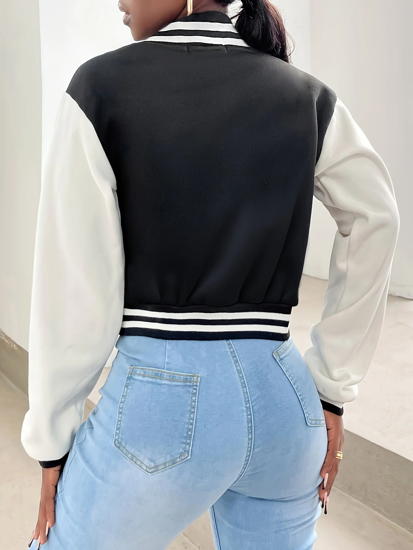 Elegant Women_s Casual Jacket White Autumn Winter Button Baseball Cropped Jackets For Women Long Sleeve Crop Outerwear 250212