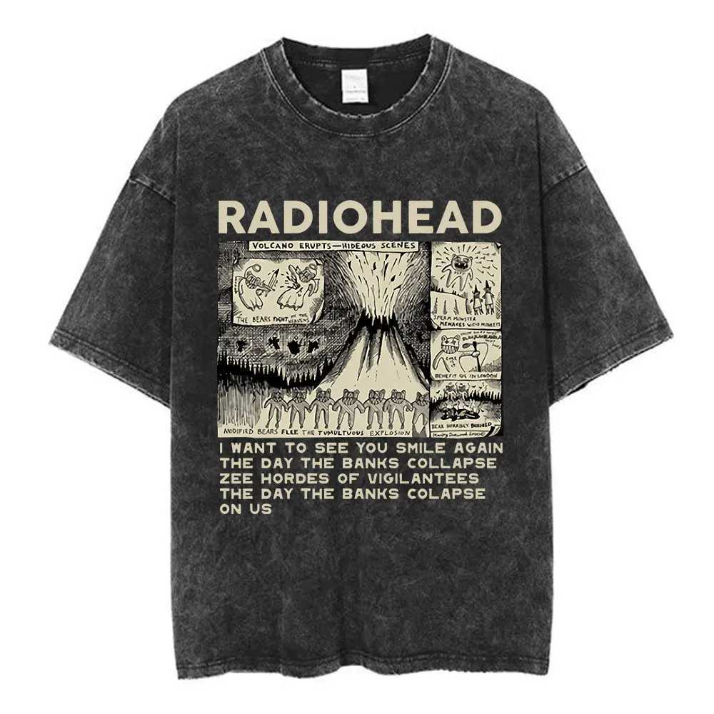 Radiohead Rock Band Washed Cotton T Shirt Men Women Hip Hop Music T Fashion Short Slve Tshirt Summer Oversized T-shirts Tops X250528