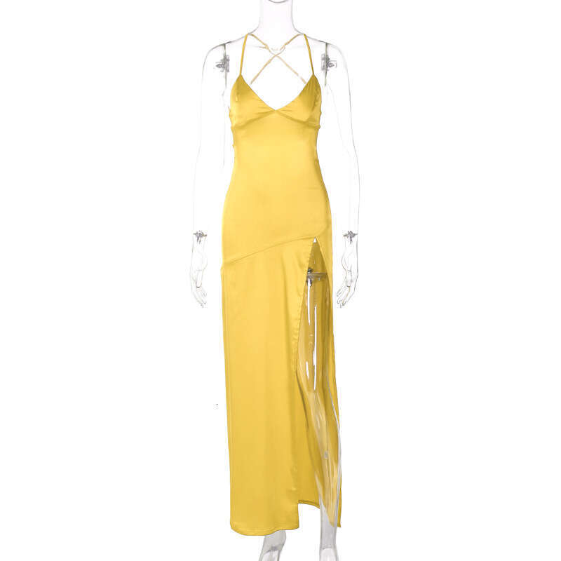 Hot selg women's spring product fashionable and sexy V-neck backless lace up slit dress wholesale 2025 new casual versatile fashion clothing
