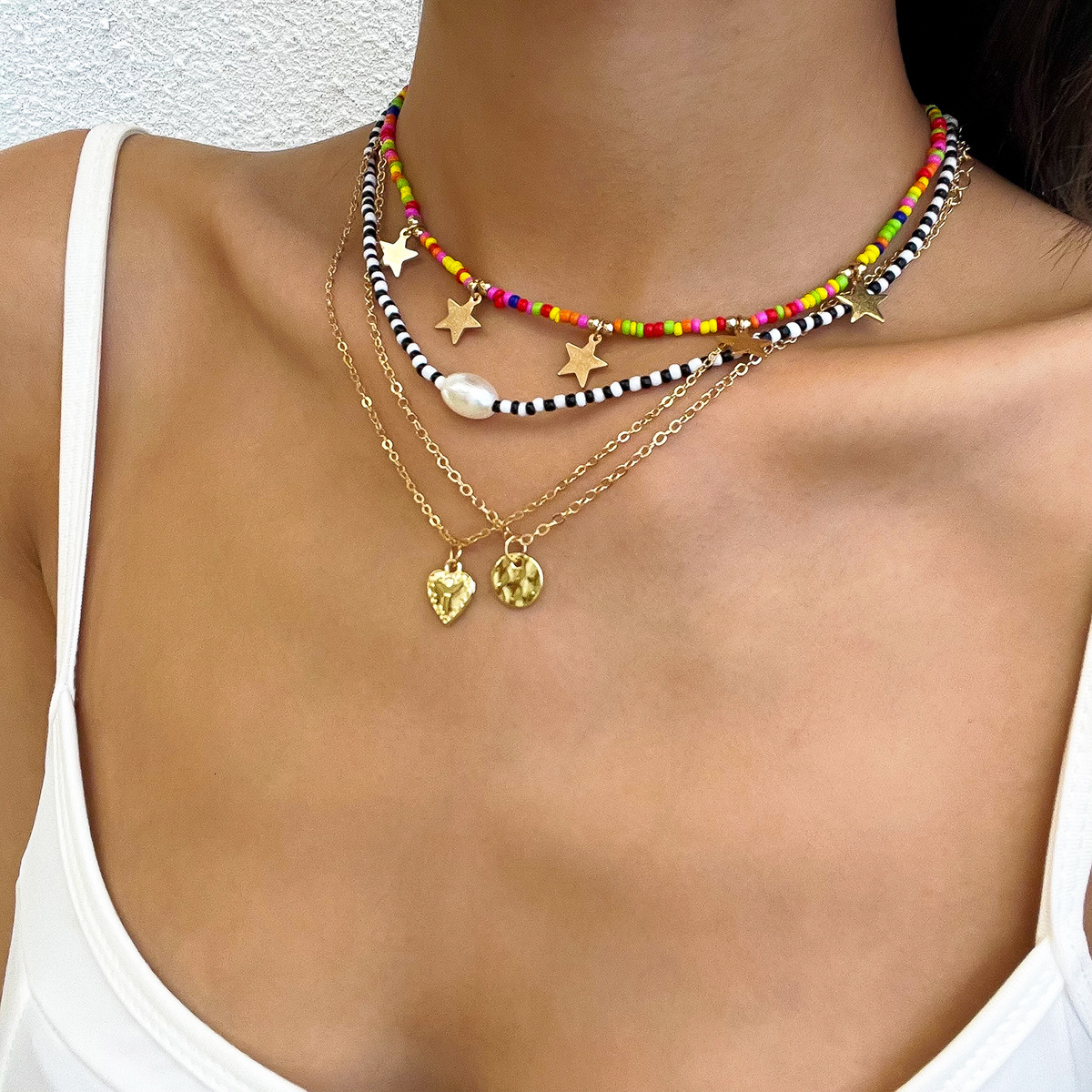 female Jewelry Handmade Beaded Soft Ceramic Smig Face Necklace with Personalized Simplicity, Star designer Rice Neckchain