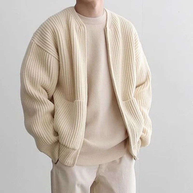 Mens knitted sweater cardigan wool sweater mens autumn warm clothing Y2K retro sweater winter cotton warm mens clothing 250211