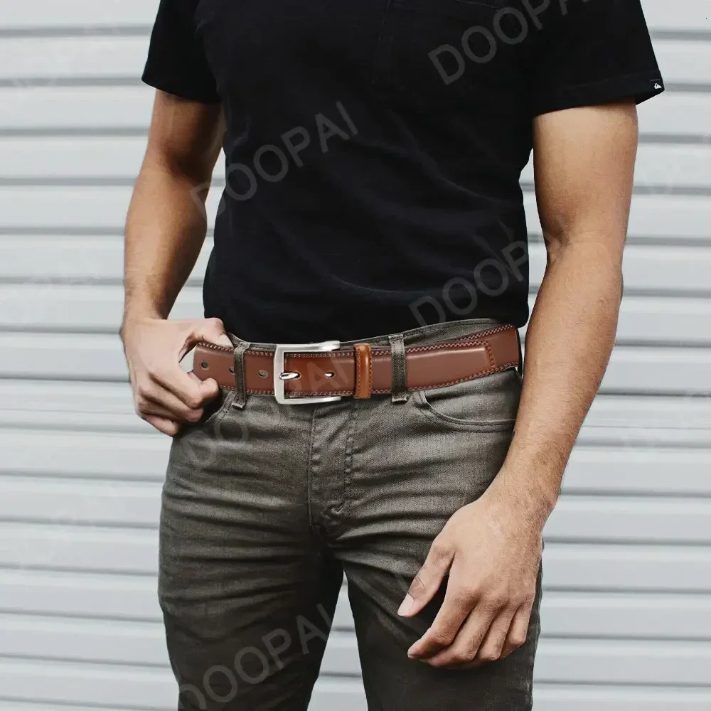 Men Belts High Quality Genuine Leather LONG Large Pin Buckle Metal Automatic Male Strap 250114