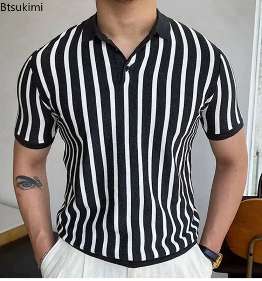 mens business casual polo shirt summer short sleeved knitted collar breathable top high-quality mens paradigm shirt 250208
