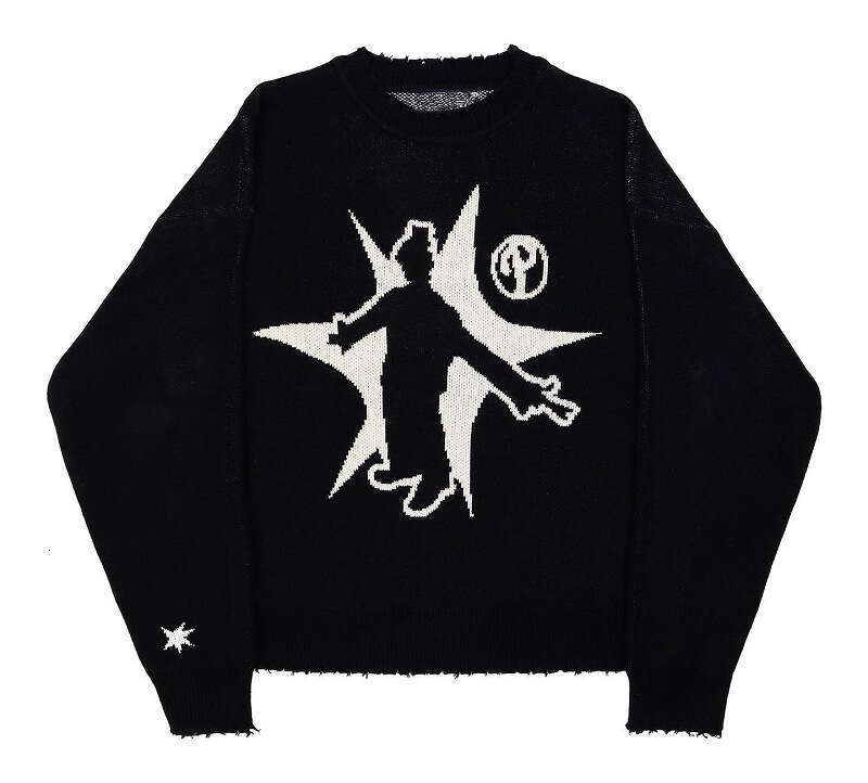 New hip-hop streetwear knitted men's Gothic printed pullover autumn Harajuku women's sweater