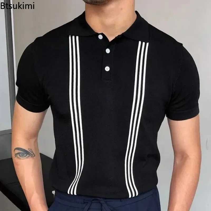 2025 Summer Mens Short sleeved Knitted Polo Shirt with Retro Fit Elastic T-shirt Top Business and Leisure Mens Shirt X250213