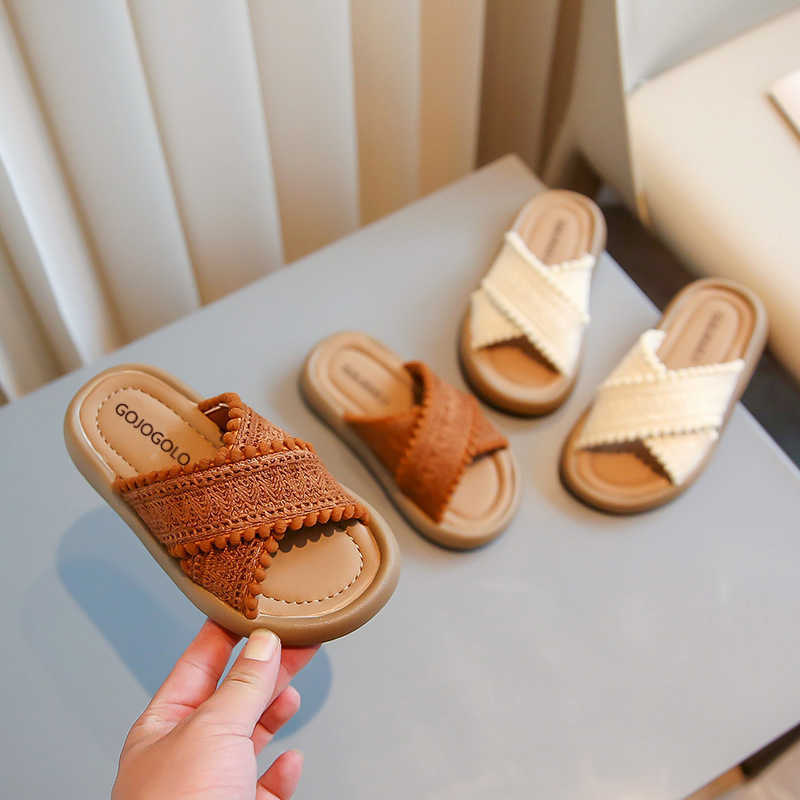 Sandals Girls sandals 2024 summer casual princess shoes woven with Velcro girls open toe beach shoes H250212