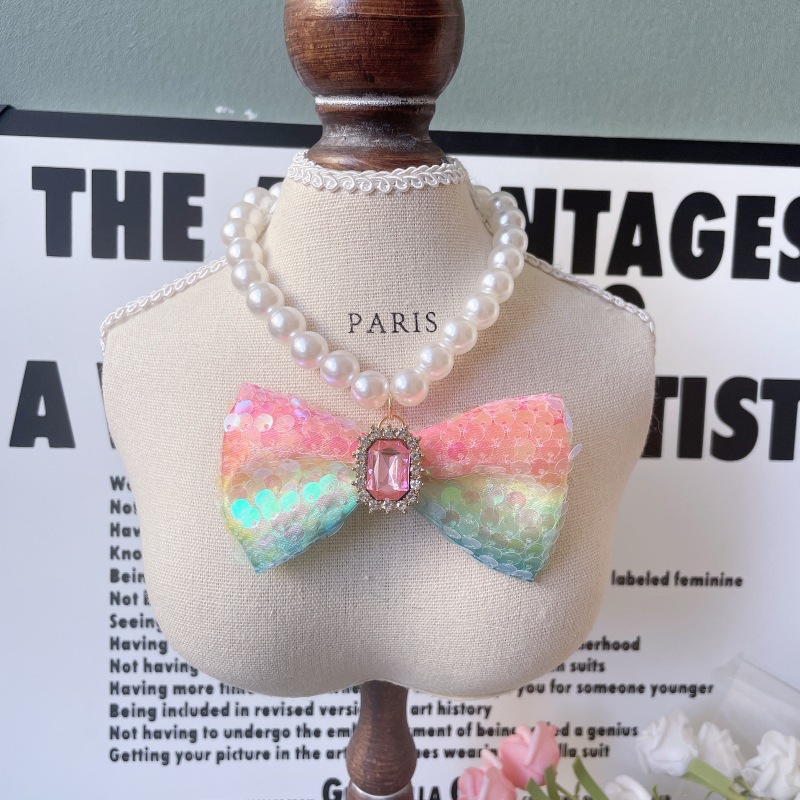 pearl dog collar with bow cat necklace collar personalized