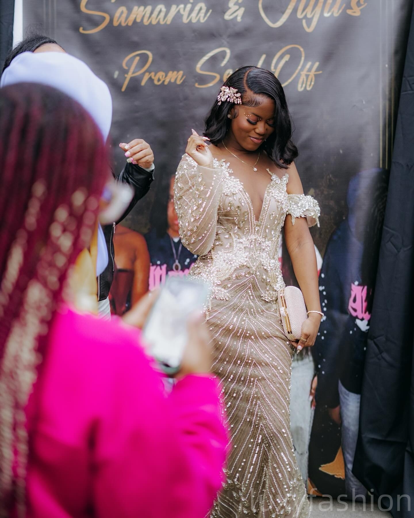 Aso Ebi 2025 Champagne Illusion Mermaid Prom Dresses Crystals Full Sleeves Evening Formal Party Second Reception Birthday Gowns Dress For Special Occa