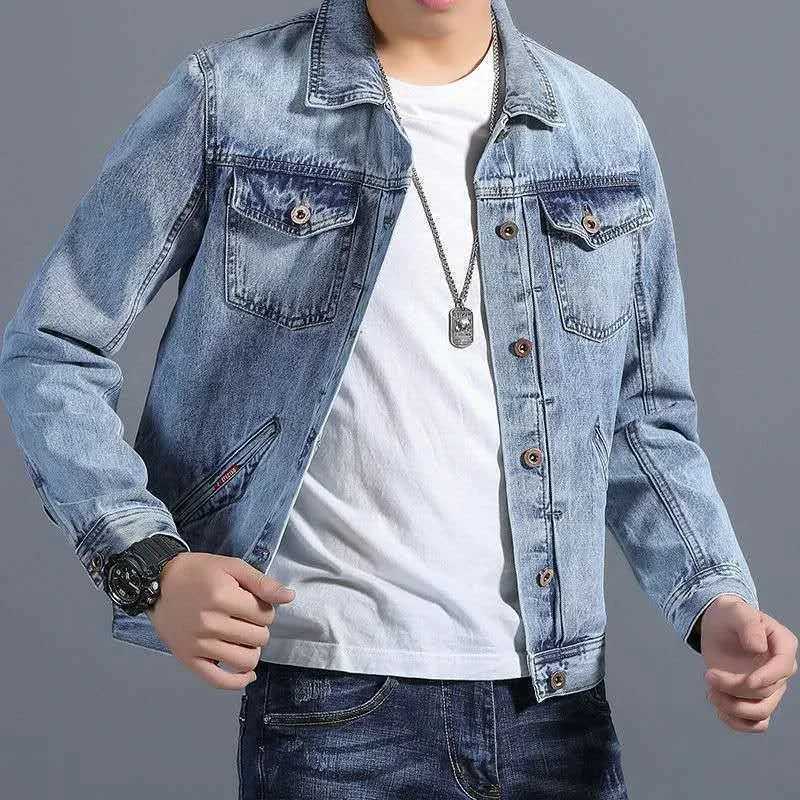 Denim Jackets Man Autumn Jeans Coat for Men Button Loose Designer on Board Washed Korea in Lowest Price G Big Size One Piece L S X250213