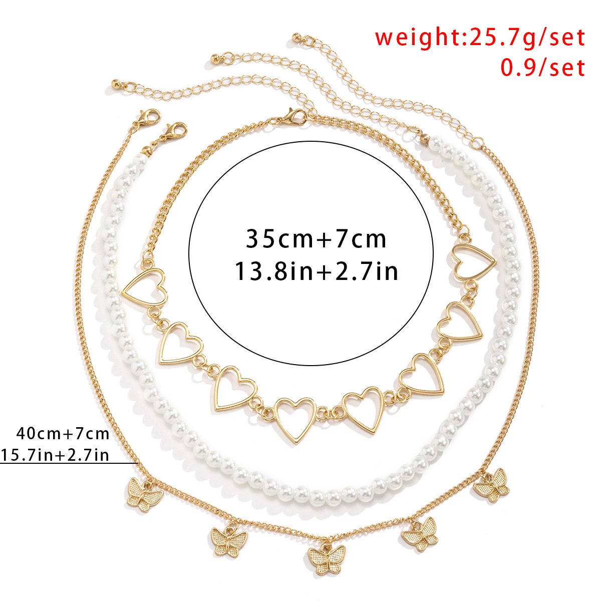Jewelry Decoration Heart Hollow Neckchain Multi layered Punk Little Butterfly Imitation Pearl Necklace Ornament for Women