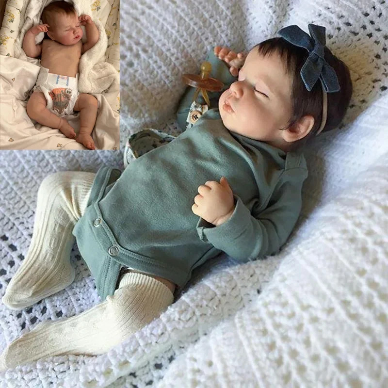 49CM Full Body Silicone Vinyl born Baby Dolls Lifelike Reborn Loulou Sleeping Soft Touch with 3D Painted Skin Visible Veins 250213