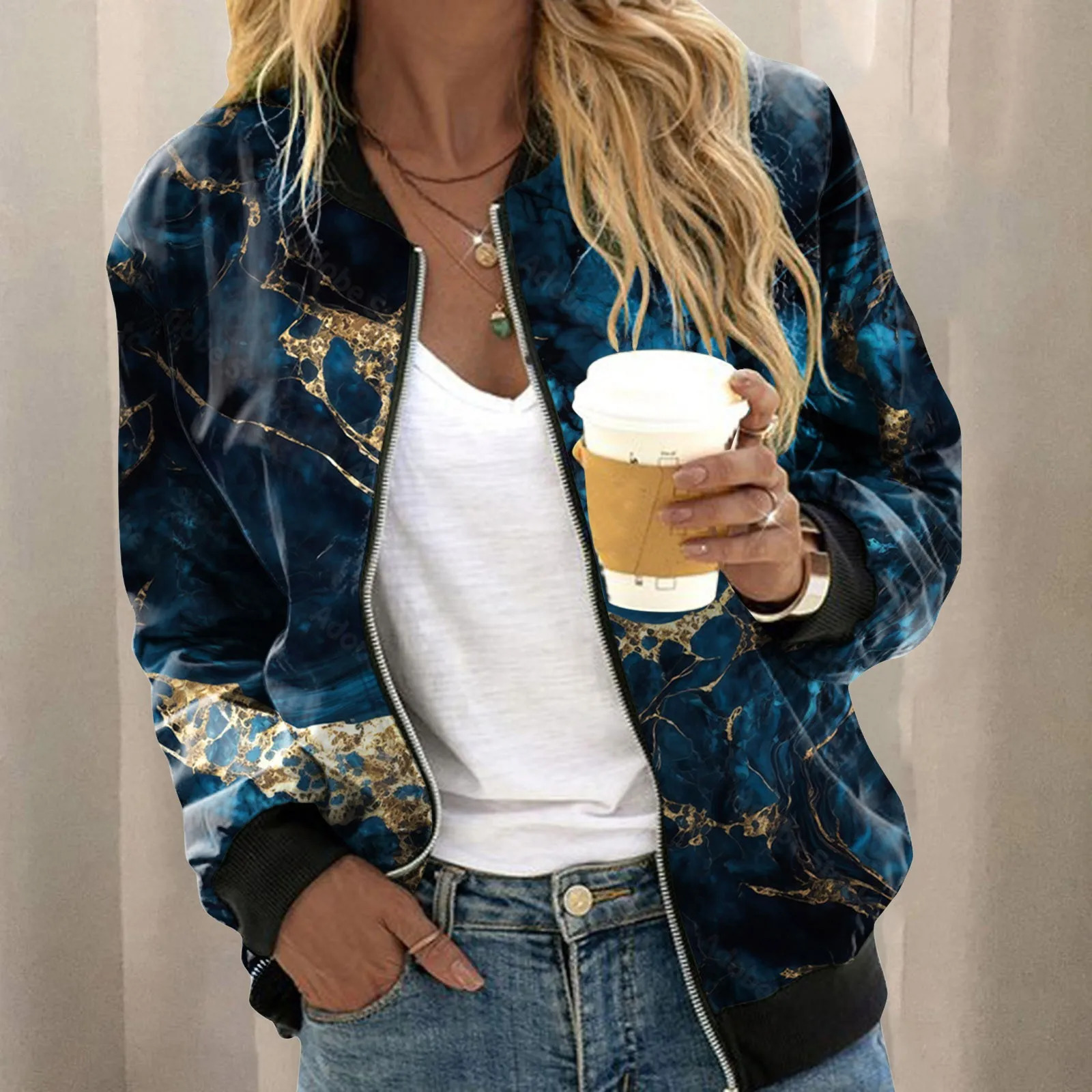 Jackets For Teen Girls Casual Daily Lightweight Zip Up Jacket Floral Print Roupas Femininas Frete 250213