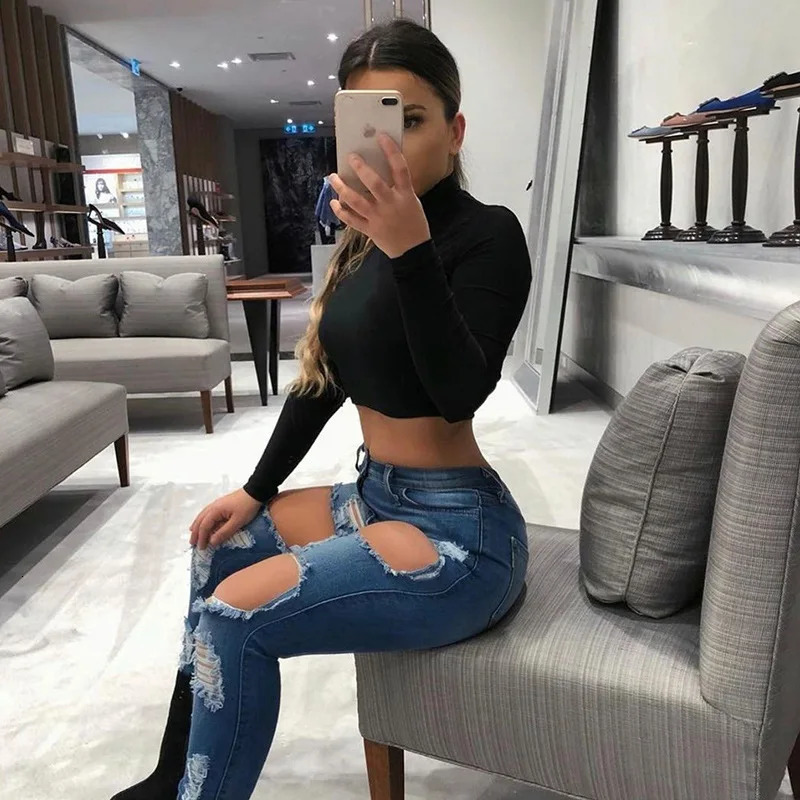 Fall Winter Long Sleeve Crop Top Women Shirts Harajuku Solid Black Streetwear Sexy Clothes Turtleneck Basic Short T Shirt Femme 250211
