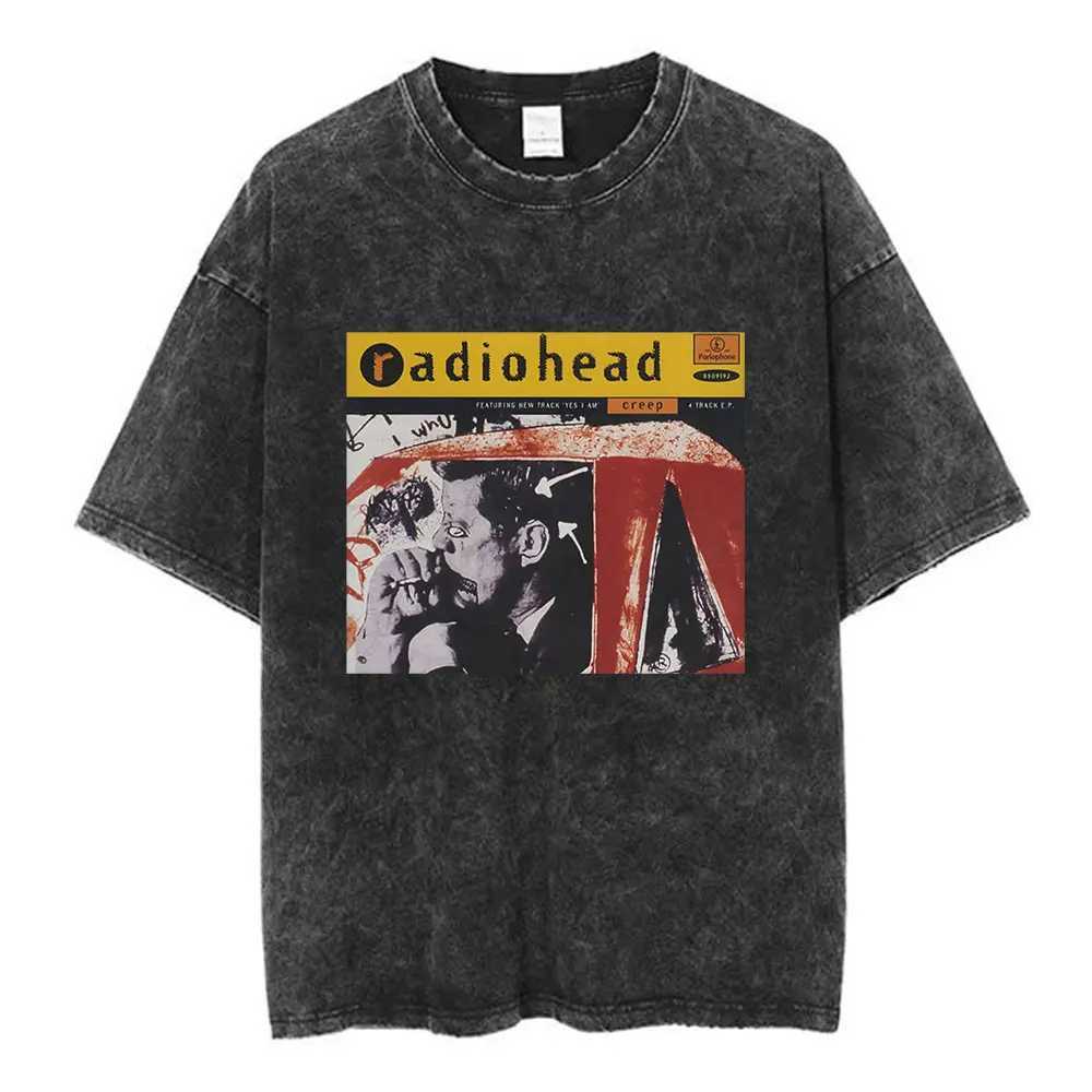 Radiohead Rock Band Washed Cotton T Shirt Men Women Hip Hop Music T Fashion Short Slve Tshirt Summer Oversized T-shirts Tops X250528