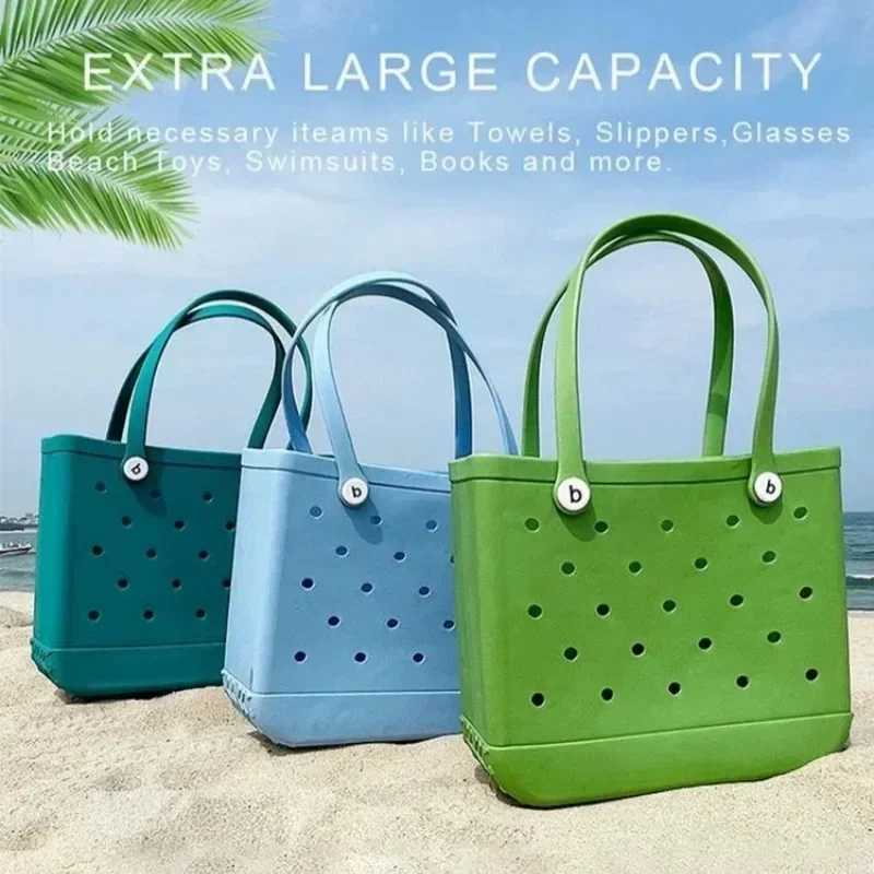 Large Beach s Fashion Summer Storage Baskets Eva Rubber Jelly Storage Handbag Solid Color Mummy Bags Clothes Organizer Y250213