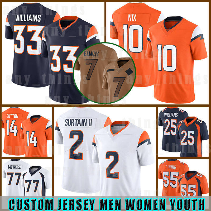 2 Pat Surtain II Bo Nix Football Jerseys Javonte Williams Courtland Sutton Elway Denvers Quinn Meinerz Ja'Quan McMillian Broncoses Jarrett Stidham Peyton Manning