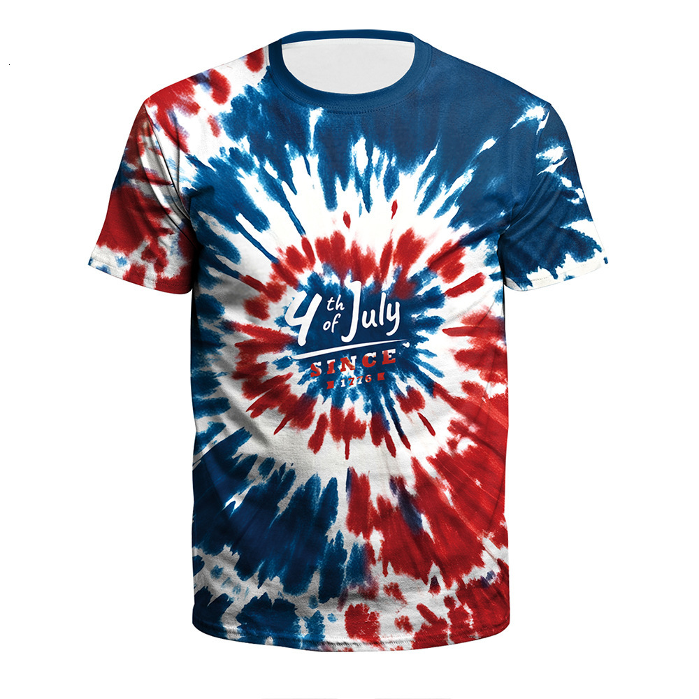 Designer Free Shipping Clothing 2025 Summer New Product Independence Day Tie Dyeing Stripe Digital Printing Casual Men's T-shirt