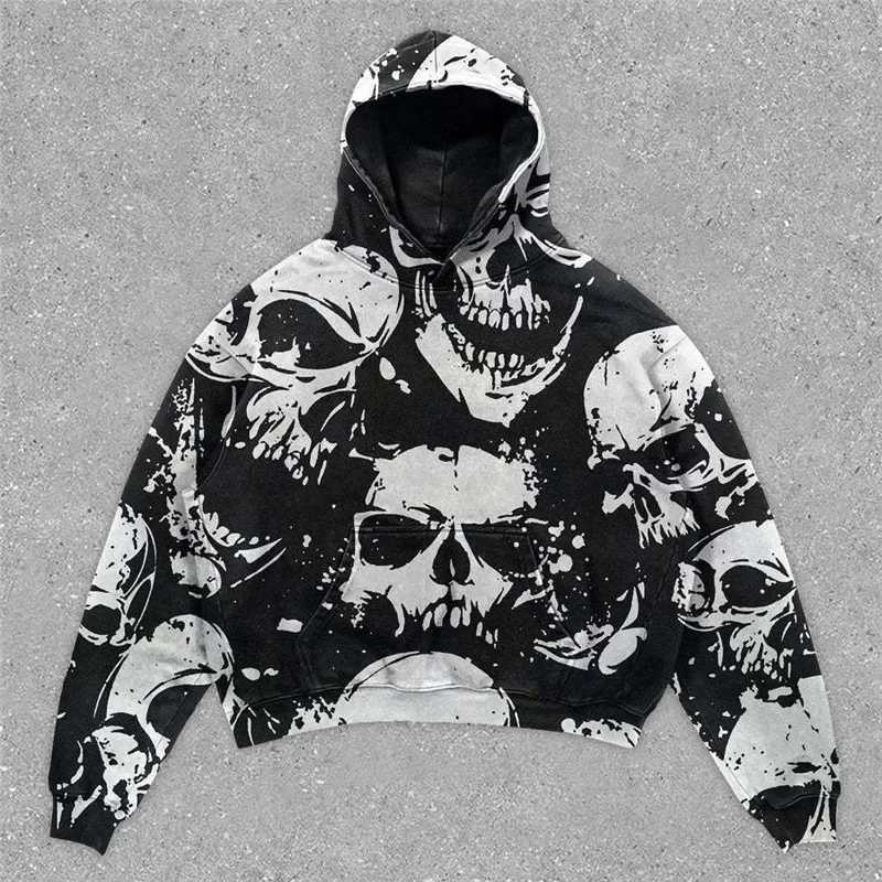 Punk Style Fashion Hoodies Women Brand Funny Skulls Print Hooded Hoodie Digital Print Clothing Sweatshirts Y2k TopsC250206