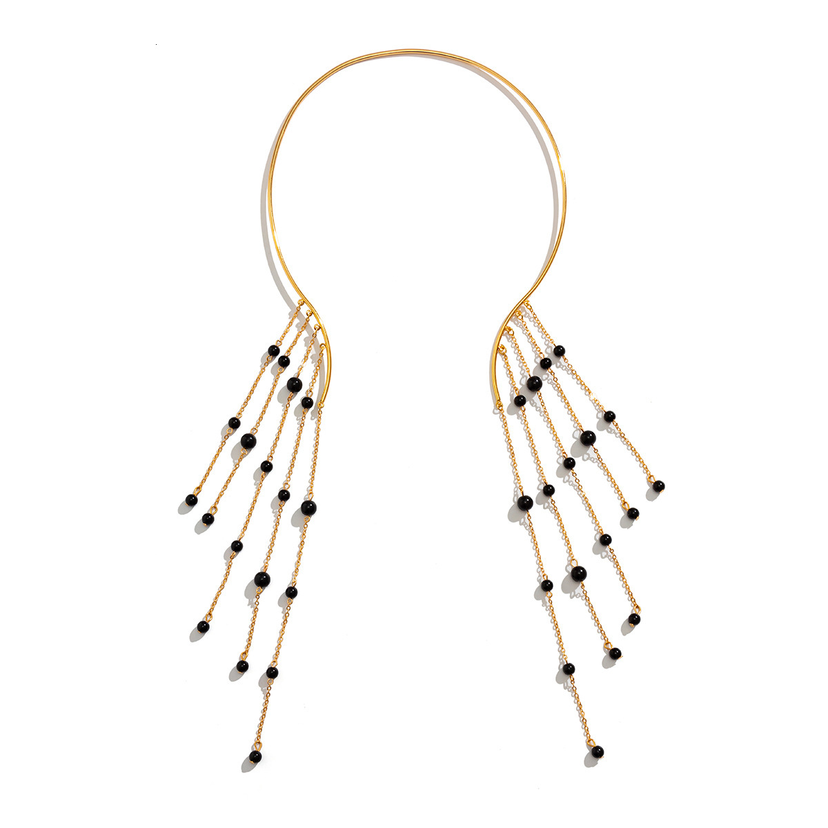 Woman Exaggerated long acrylic tassel ethnic style with an open imitation pearl designer pendant necklace