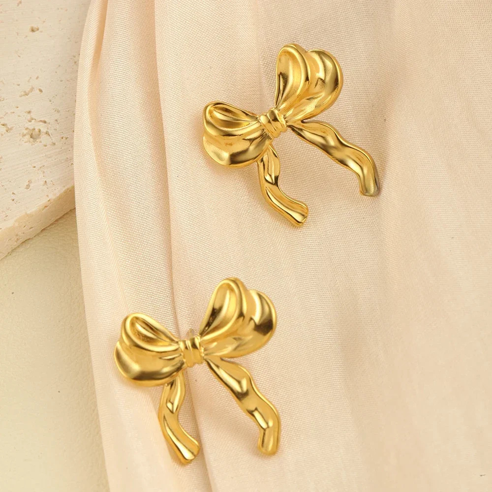 10PCS Highend Stainless Steel Bow Earring Personalized Earrings for Autumn and Winter Versatile Womens y Jewelry 250114