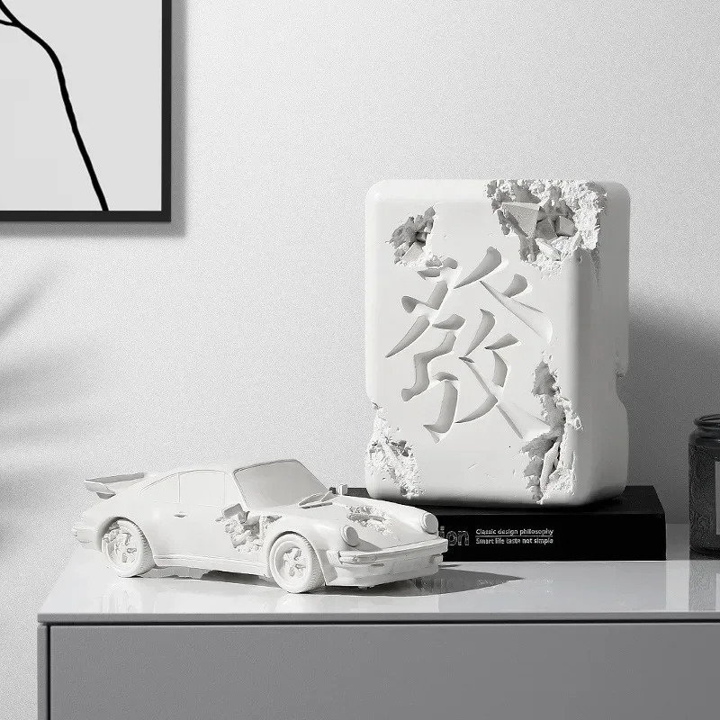 Resin Mahjong Car Pattern Artwork Nordic Mahjong Statue Abstract Art Car Decoration Sculpture Home Decoration Accessories 250206