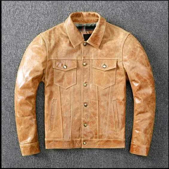 LNY Shop Best.2020 Mens slim fit leather jacket vegetable tanned batik head leather jacket classic 507 style leather jacket X250213