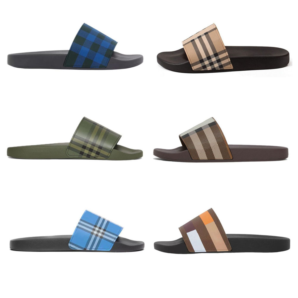 vintage drukkerij tartan slipper sandaal casual rubber slide designer sliders summer outdoors womens mens beach flat slippers mule tra burberries burberrys2 1HML
