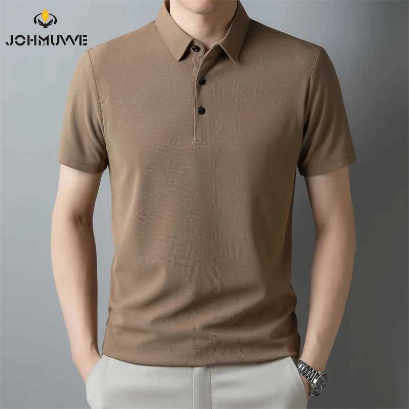 Mens Fashion Waffle Solid Short Sleeved Polo Shirt Summer Breathable Comfortable Top X250213