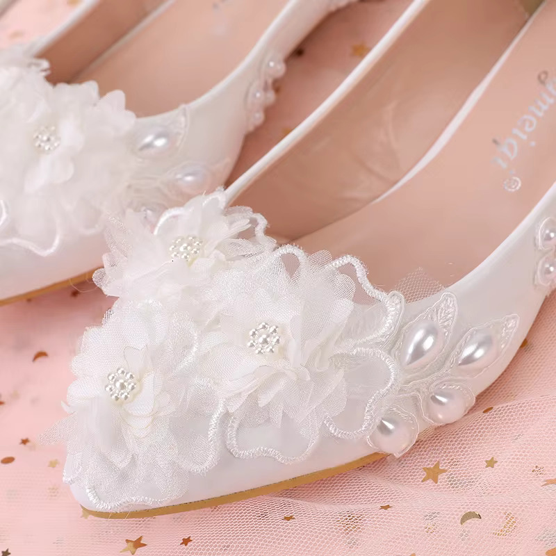 Pearl/Rhie Crystal Wer Flat Sole Single Shoe 2024 New Women's Temperament Wedding Bride Bridesmaid Shoes Size 43